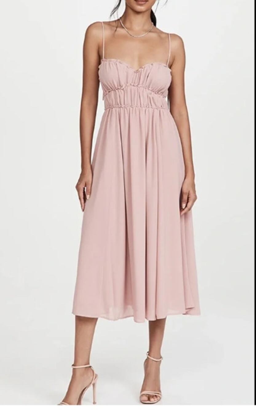 O.P.T. Gigi Ruffled Ruched Chiffon Tie Strap Cami Midi Dress size S Blush Pink